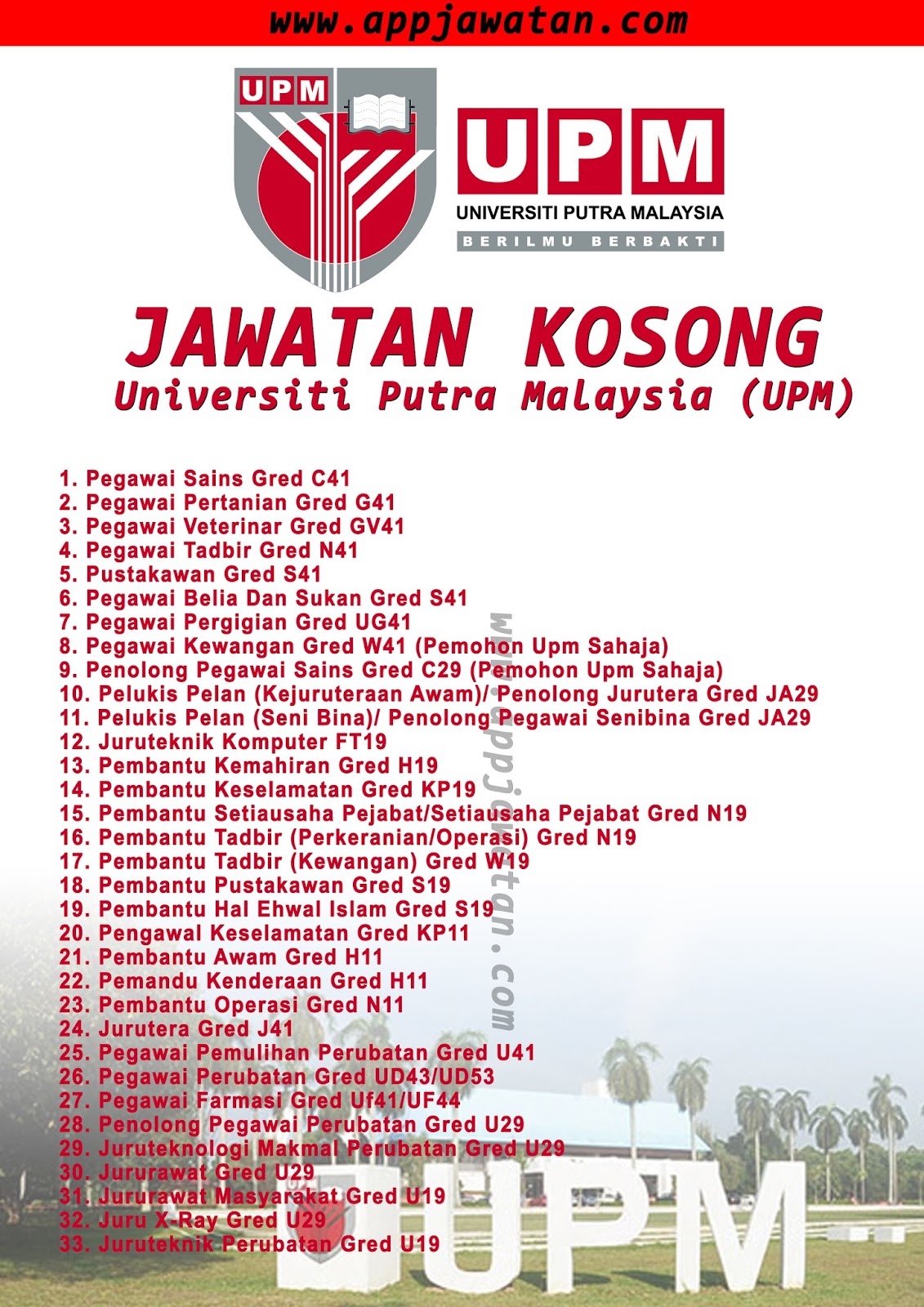 Jawatan Kosong Universiti Putra Malaysia (UPM) - 30 Ogos 