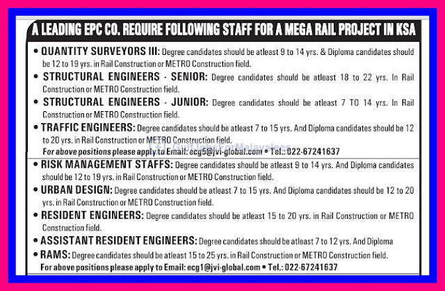 Rail Project KSA - Urgent Requirement - Large Vacancies