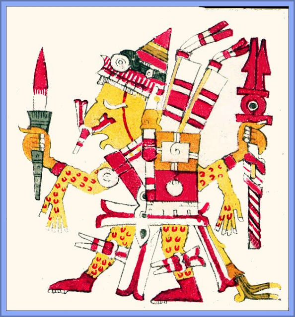 Xipe Totec Depicted Holding A Bloody Weapon And Wearing Flayed Human Skin As A Suit