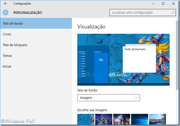 Personalização - Tela de fundo