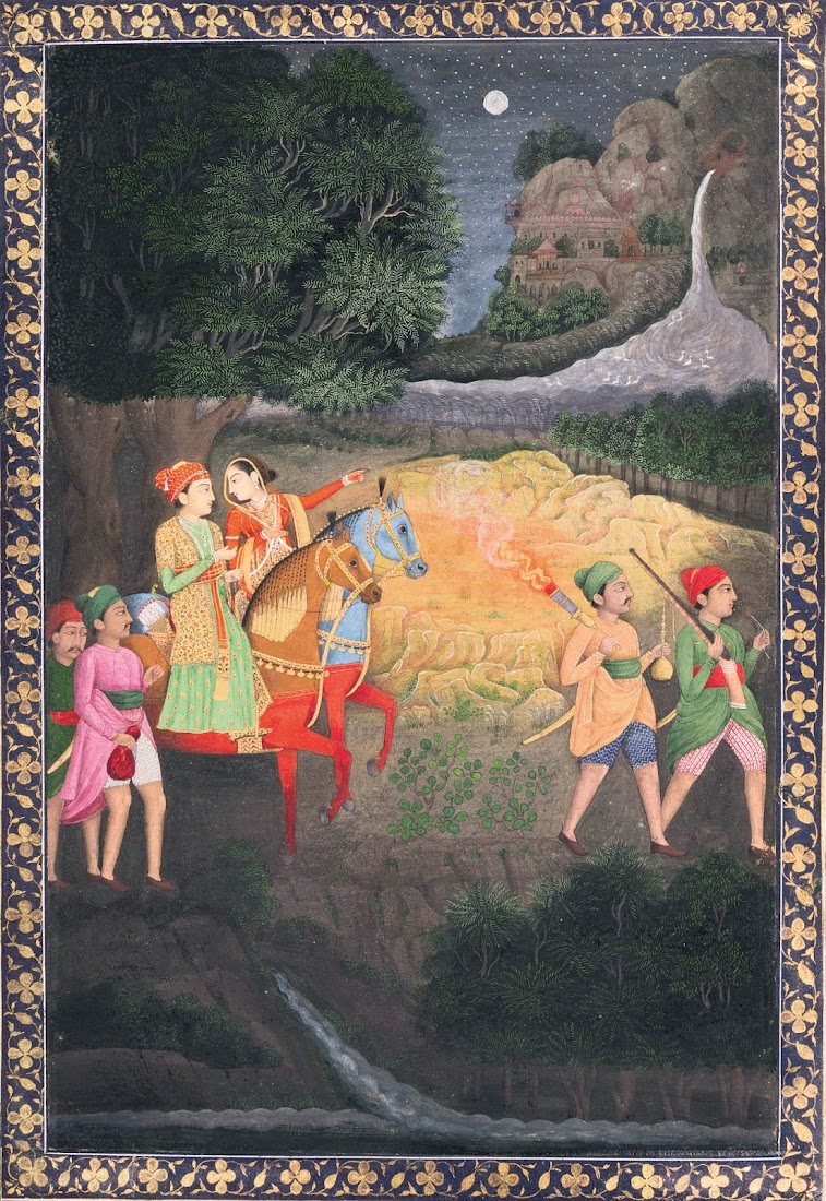 A Prince and Princess Riding at Night - Mughal Painting, Second Half of 18th Century