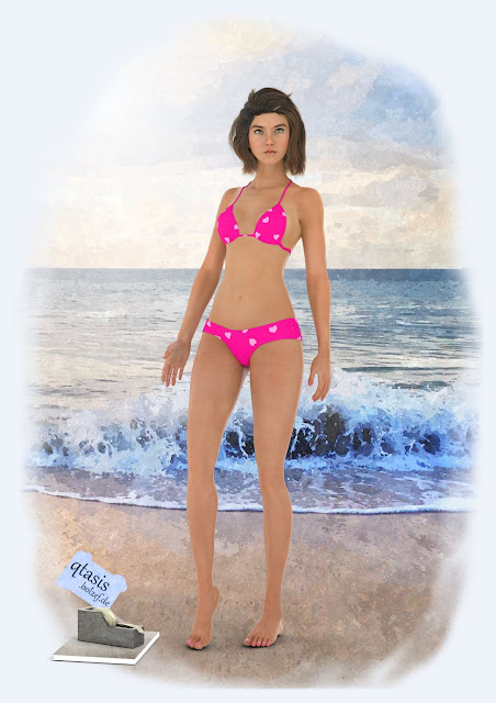 Rebekka Uni Tutorin im rosa herzchen Bikini bei Wellen am Meer | Rebekka Uni tutor in a pink heart bikini with waves at the sea