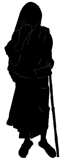 silhouette of old woman beggar