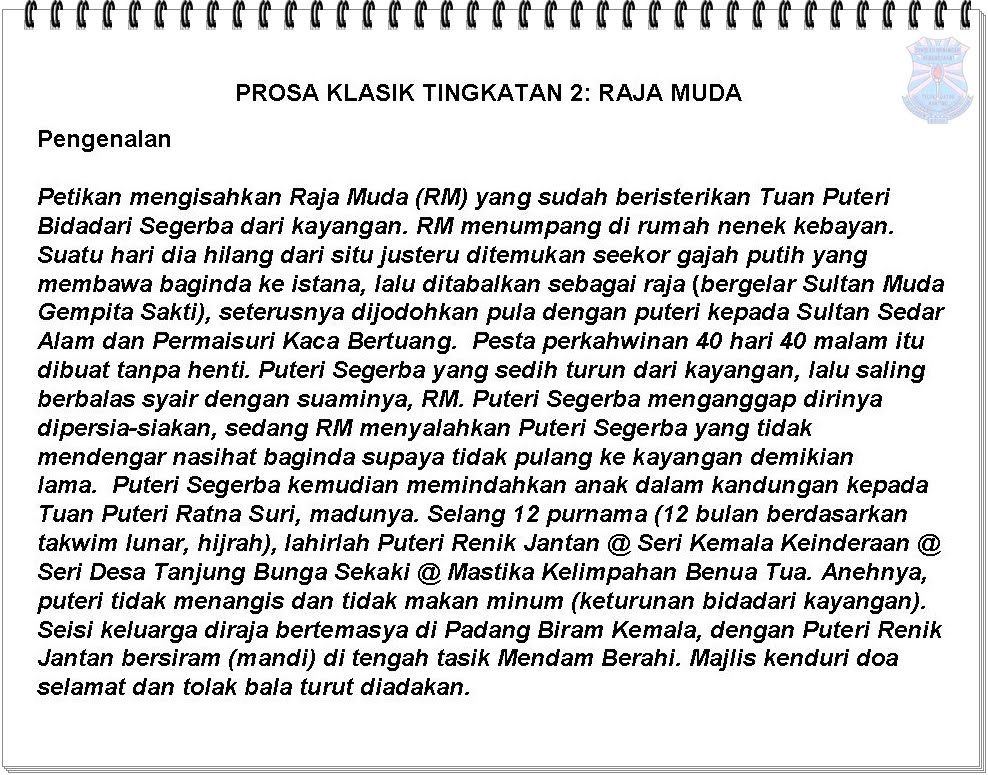 Bahasa Melayu Tingkatan 2: PROSA KLASIK TINGKATAN 2: RAJA MUDA