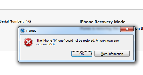 رسالة خطأ اثناء عمل restore للايفون