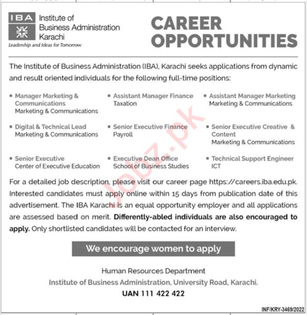 Latest Institute of Business Administration IBA Education Posts Karachi 2022