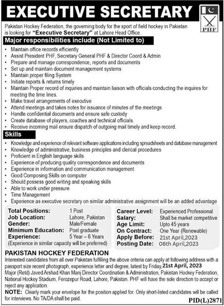 Jobs in Pakistan Hockey Federation PHF