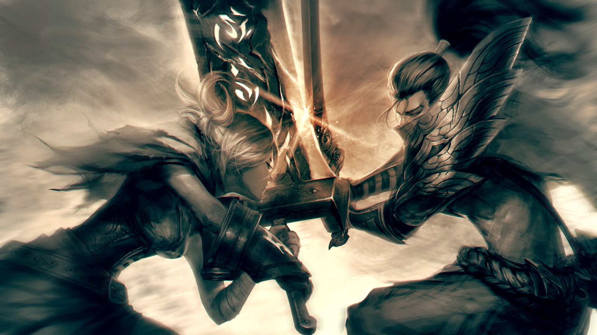 riven vs yasuo clash fighting league of legends hd wallpaper lol ...