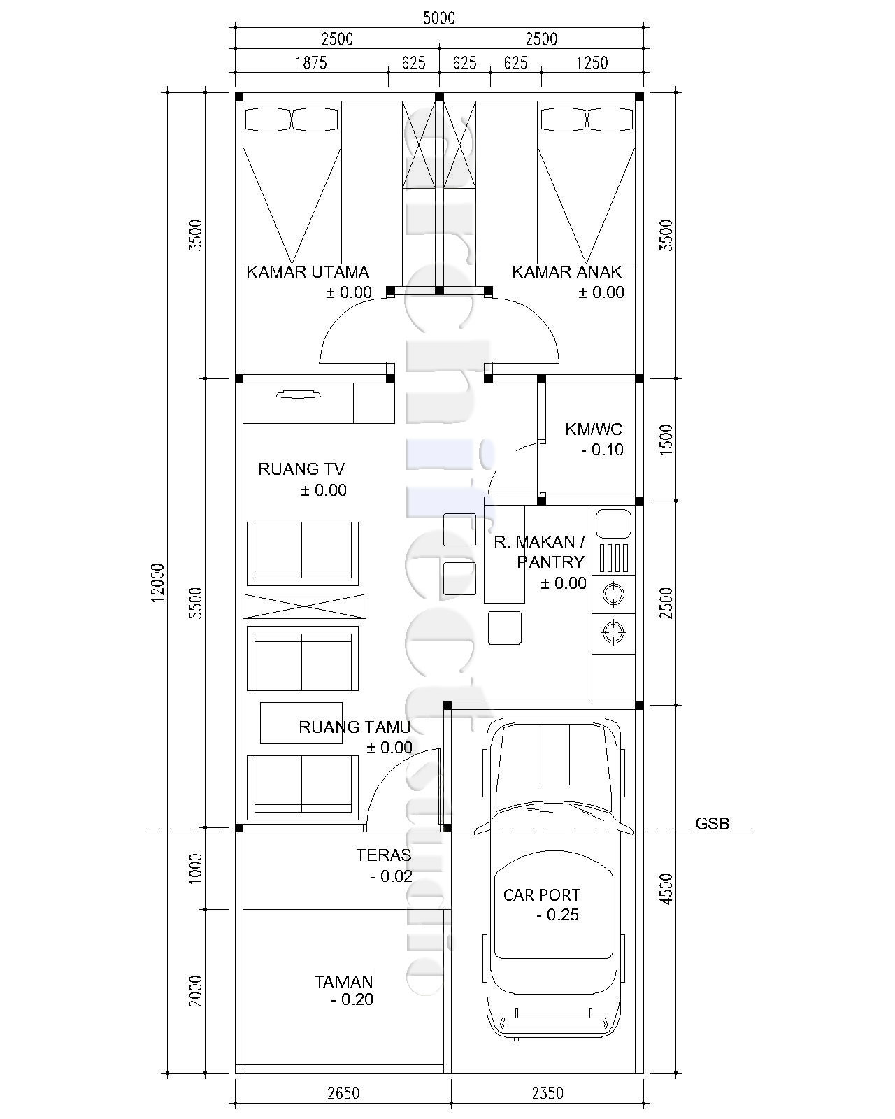 Denah Rumah Minimalis 1 Lantai Ukuran 5x12 Desain Rumah Minimalis