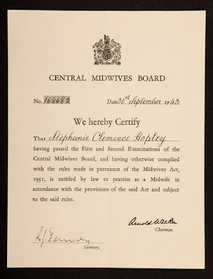 Stephanie's Midwifery Certificate, dated 30 September 1963