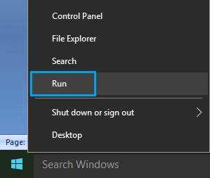 افتح Run Command في Windows