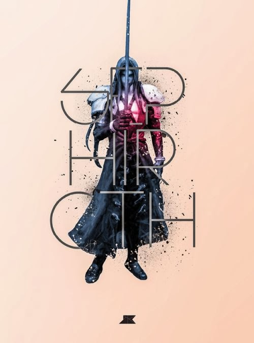 Josip Kelava typographic illustrations super heroes villains comics games movies Sephiroth - Final Fantasy VII