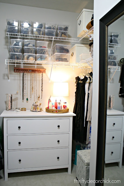 Girly closet with shoe and jewelry storage