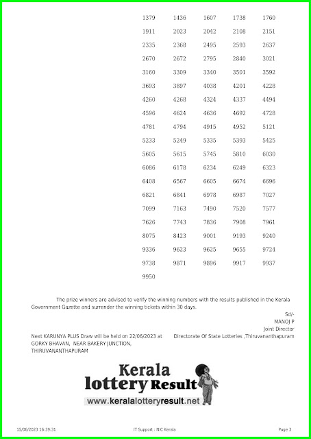 Off. Kerala Lottery Result; 15.06.2023 Karunya Plus Lottery Results Today "KN 474".