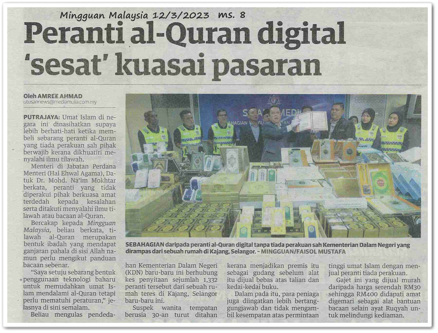 Peranti al-Quran digital 'sesat' kuasai pasaran - Keratan akhbar Mingguan Malaysia 12 Mac 2023