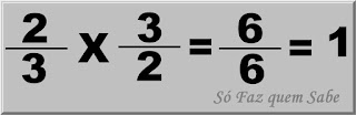 Ilustração mostrando que a multiplicação de uma fração (2/3) por seu inverso (3/2) dá como resultado a unidade, ou seja, 1.