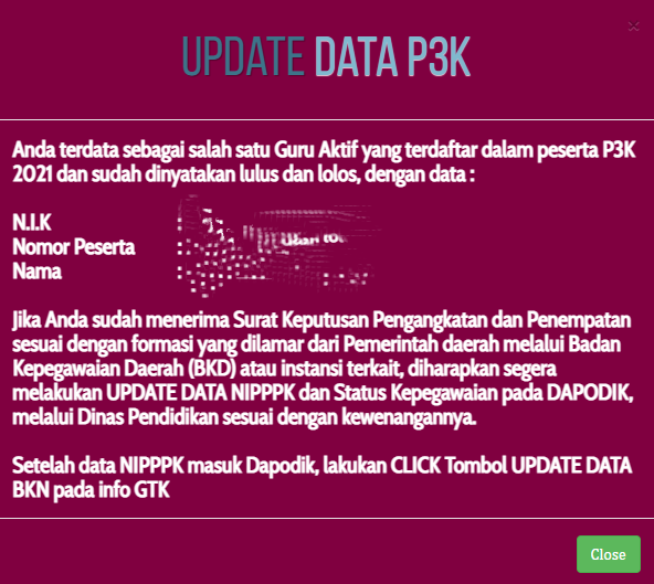 Update Data P3K di Info GTK DAPODIK (UPDATE DATA BKN)