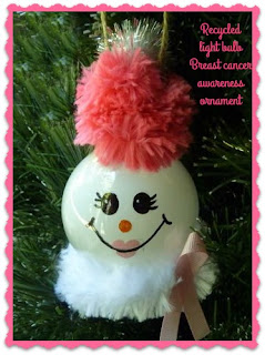 Recycled light bulb ornament for breast cancer awareness