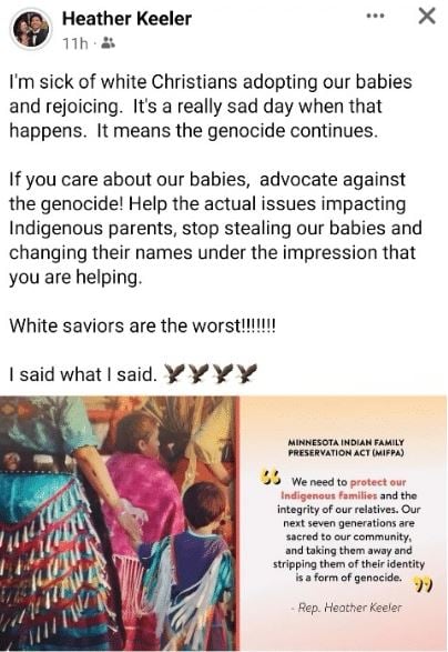“It Means Genocide Continues” – Racist, Godless Democrat Lawmaker Sick of “White Christians” Adopting Native American Babies