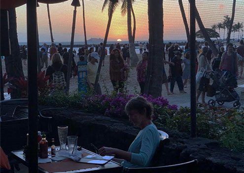 Sunset from the bar along Waikiki Beach (Source: Palmia Observatory)