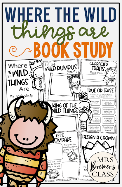 Where the Wild Things Are book activities unit with literacy printables, reading companion worksheets, and lesson ideas for Kindergarten and First Grade