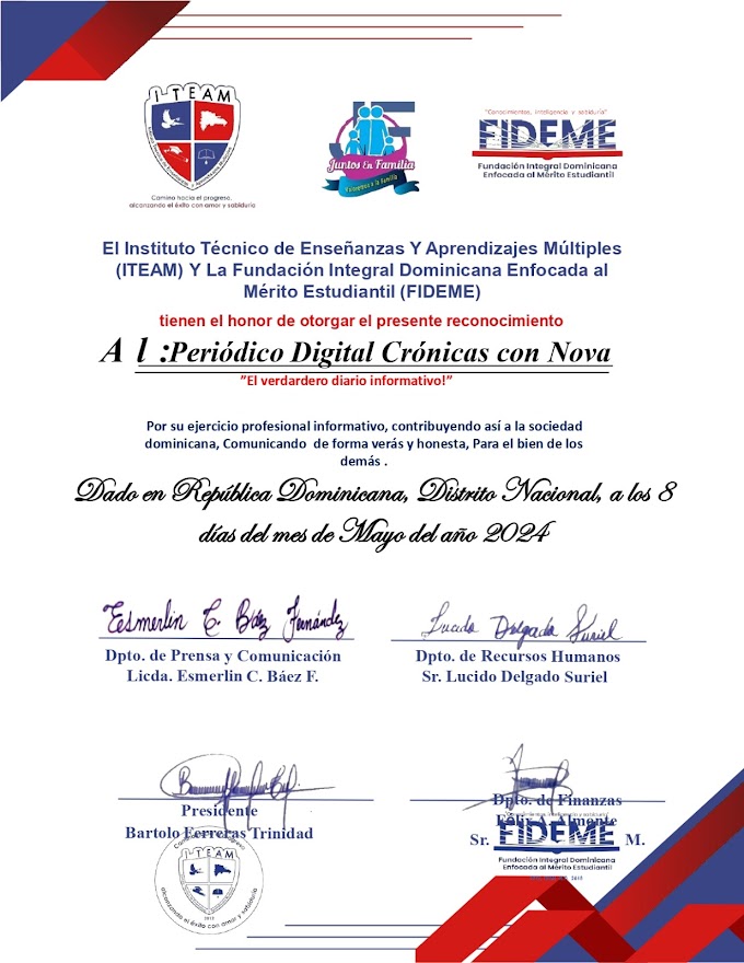ITEAM y FIDEME otorgan reconocimiento a Crónicas Con Nova como «Medio Destacado «, en la comunicación digital