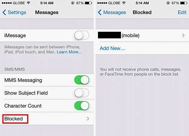 Block Text messages IOS 7