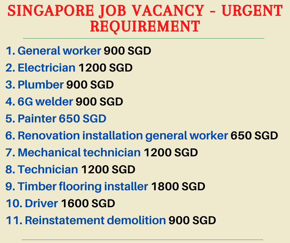 Singapore job vacancy - Urgent requirement