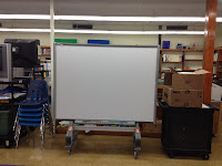 picture of a smart board in the media center