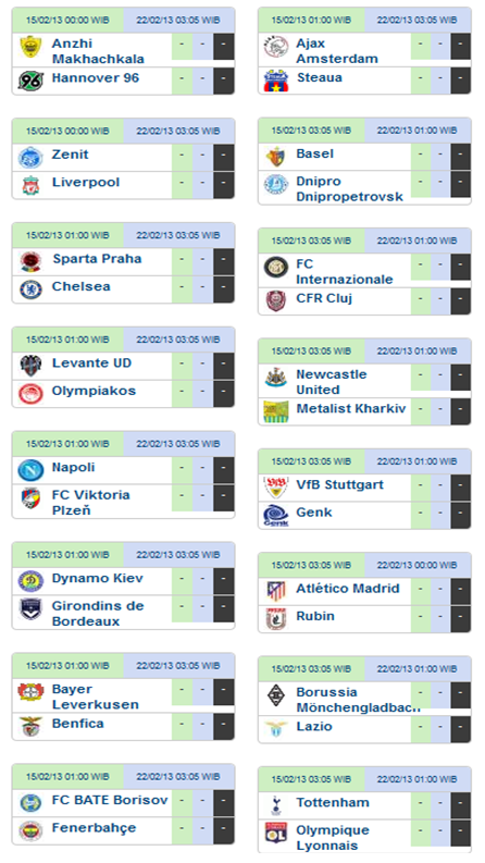 Drawing dan Jadwal Pertandingan 16 Besar Europa League 2012/2013