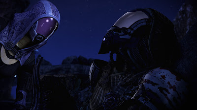 Tali pays her respects to a fellow Quarian who
reached his homeworld, only to die in battle.