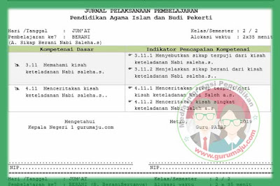 Jurnal PAI Kelas 2 Kurikulum 2013 Revisi 2017 Semester 2