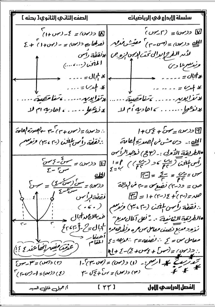 تحميل مذكرة الابداع فى الرياضيات البحتة للصف الثانى الثانوى الفصل الدراسي الأول