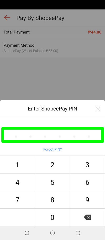 enter shopeepay pin