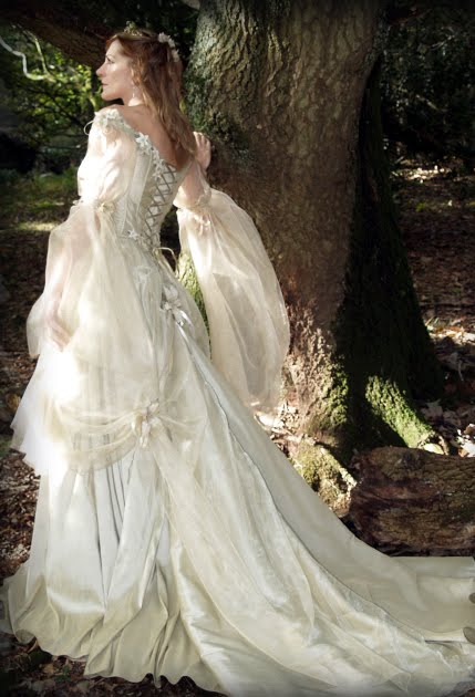  painted and beaded flowers and leaves Gothic Fairy Tale Wedding Dresses