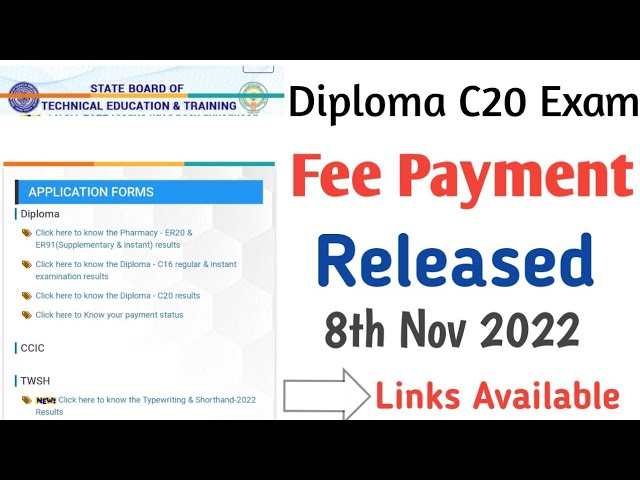 Diploma C20 Exam Fee Payment Released | Links Provided