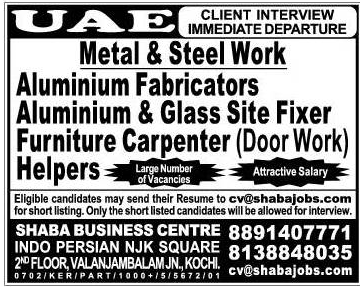 Metal & Steel Work Jobs for UAE - Attractive salary