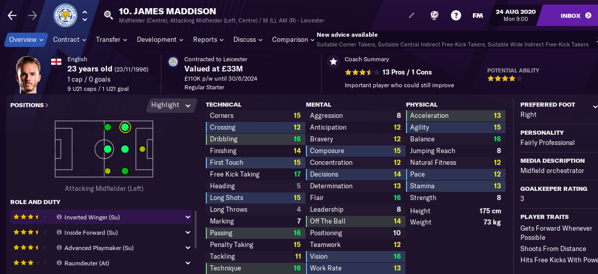 James Maddison Football Manager 2021