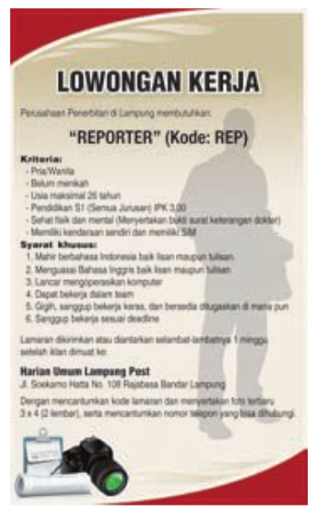 Lowongan Reporter Lampung Post Terbaru Februari 2013 