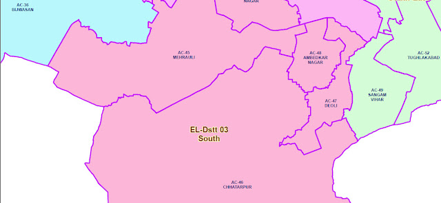 South Delhi Lok Sabha constituency Delhi assembly election map 2020