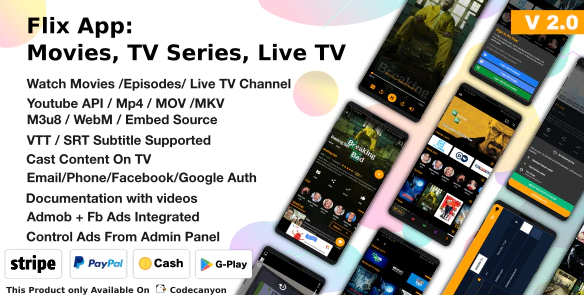 Flix App Movies v2.4 – TV Series – Live TV Channels – TV Cast [Nulled]