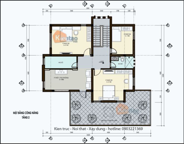 Mặt bằng công năng biệt thự 2 tầng diện tích 147m2 - Tầng 2