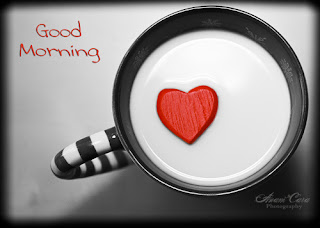 Good Morning Love with heart in a coffee mug wish