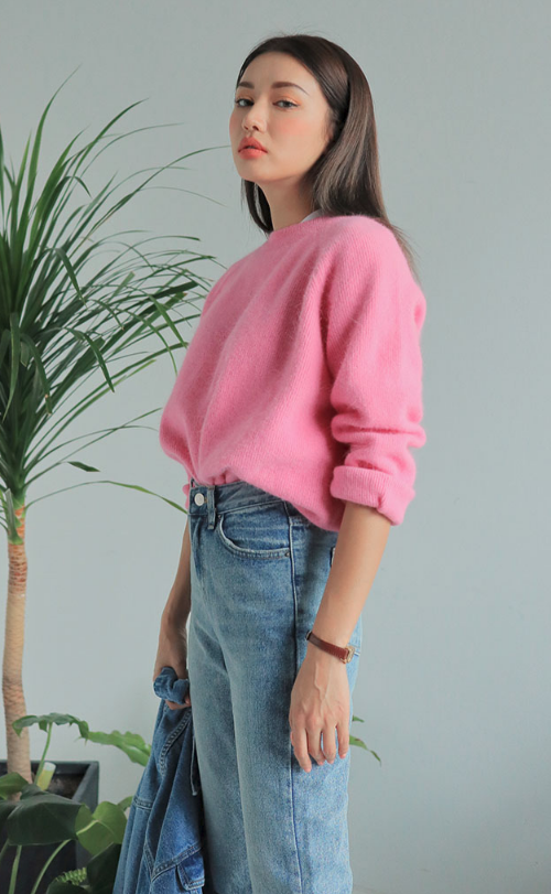 Fuzzy Knit Single Tone Sweater