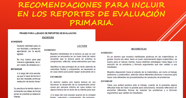 FRASES, OBSERVACIONES Y RECOMENDACIONES PARA INCLUIR EN LOS REPORTES DE