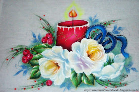 pintura em tecido vela de natal