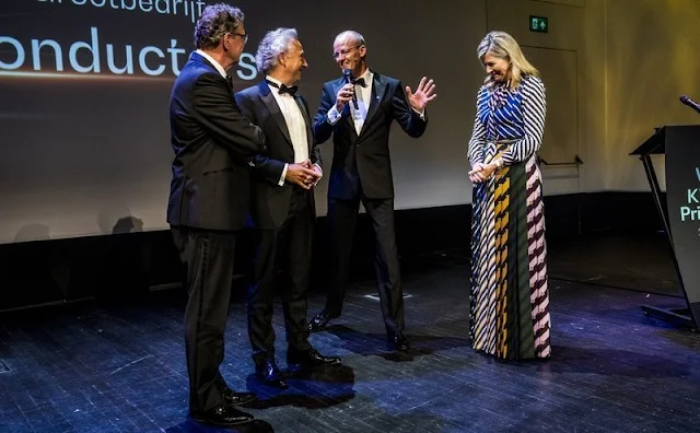 Queen Maxima wore a Duritz pussy-bow printed crepe de chine maxi dress by Mary Katrantzou