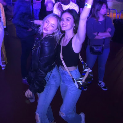 Lucy Hale twinning with best friend Annie Breiter. Jeans and black tops