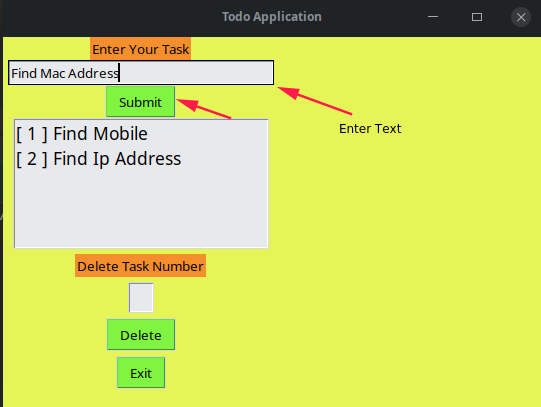 Simple Todo GUI Application using Tkinter in Python.