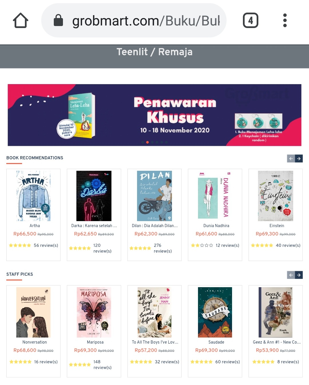 Sebagian Koleksi buku teenlit di Grobmart